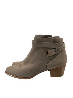 Giani Bernini Oleesia Ankle Booties 8 Strap Zip Block Heel Boho Taupe Faux Suede